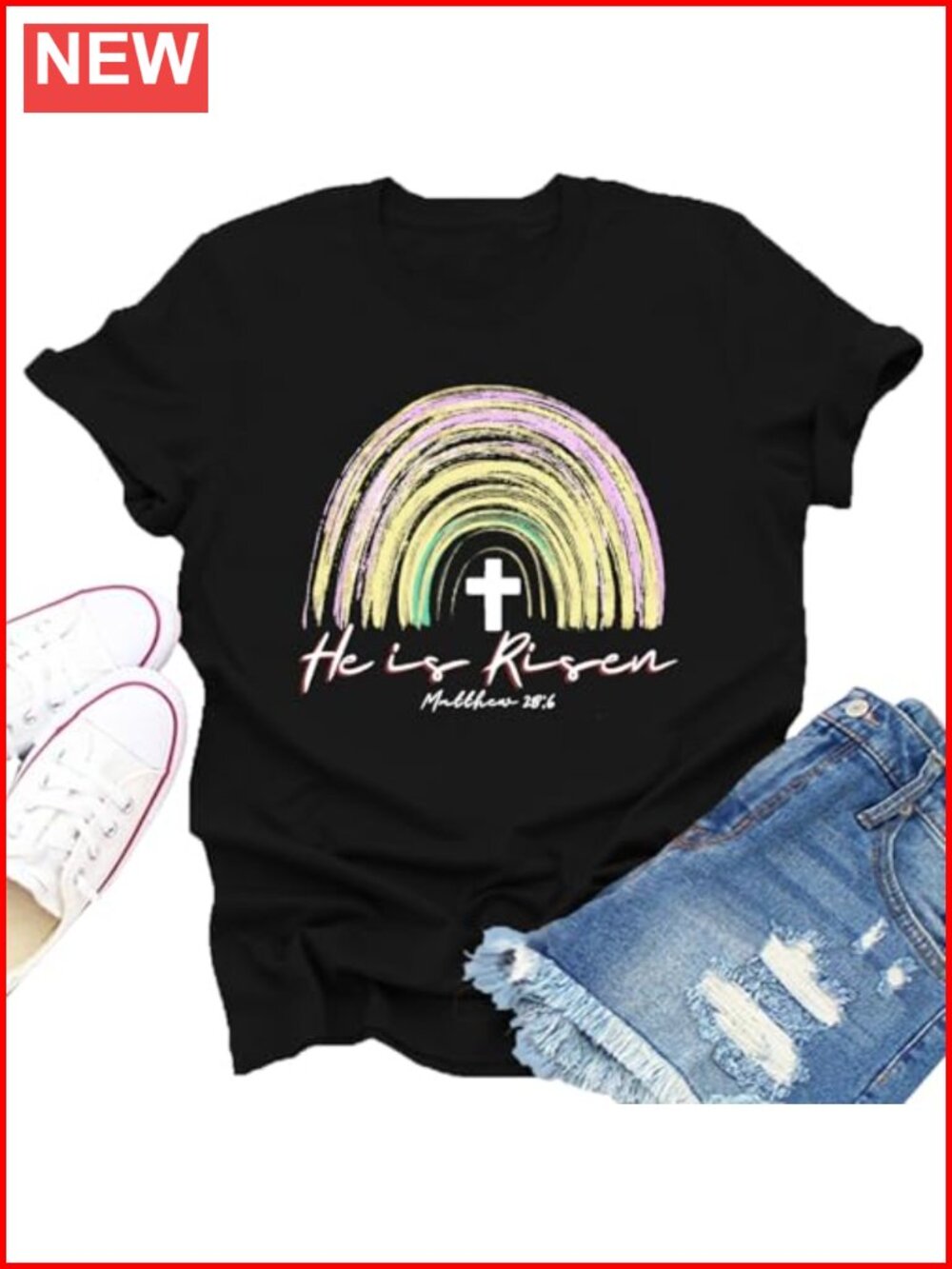 Christian He Is Risen T-Shirt Women Faith Jesus Religious Tee